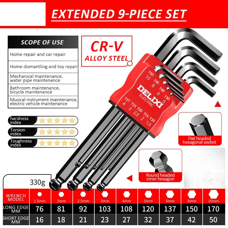 Set de Llaves Allen Eléctricas DELIXI | Destornillador Recargable