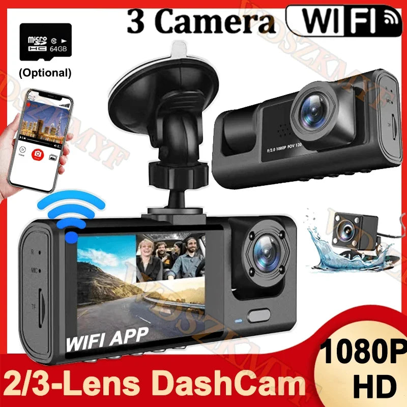 Dashcam triple cámara frontal interior trasera