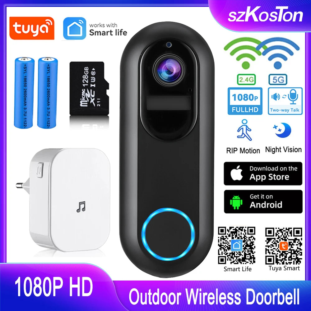Timbre inteligente WiFi Tuya con cámara 1080P y visión nocturna